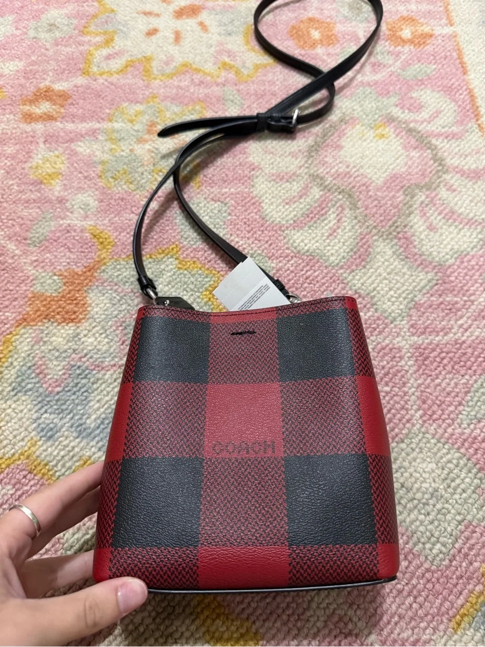 NWT Coach Mini Town Bucket Bag Black/1941 Red Buffalo Plaid Crossbody C7267